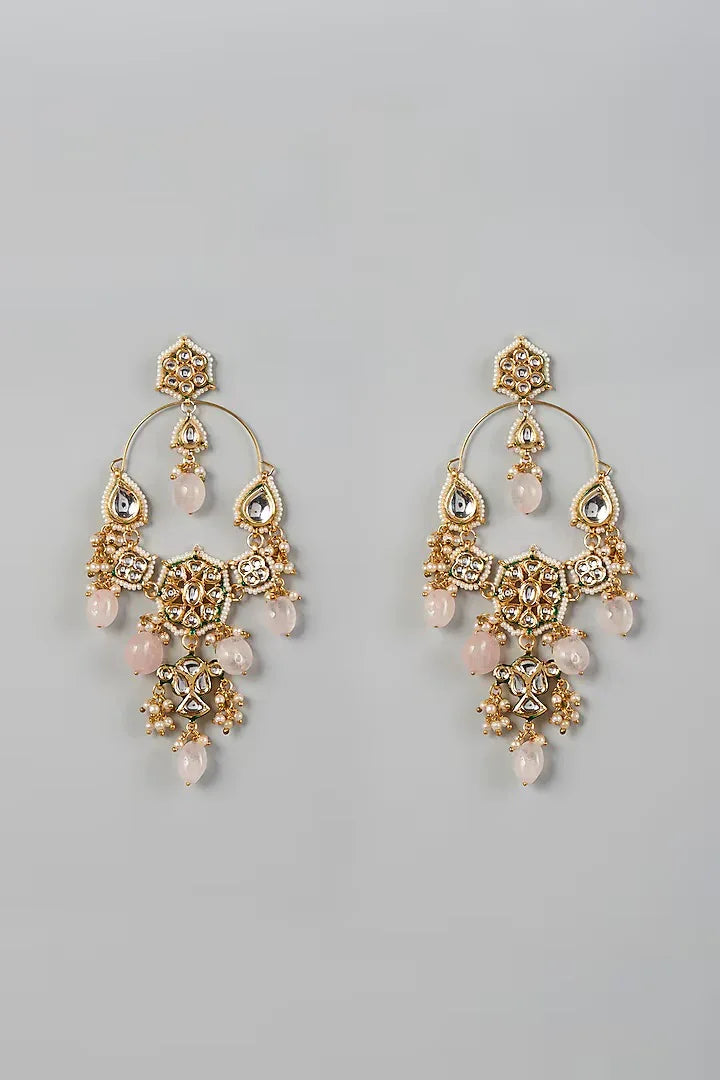 Rent Polki & Pink Beaded Earrings