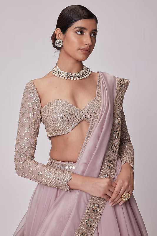 Rent Vvani By Vani Vats Ash Pink Organza Lehenga Set