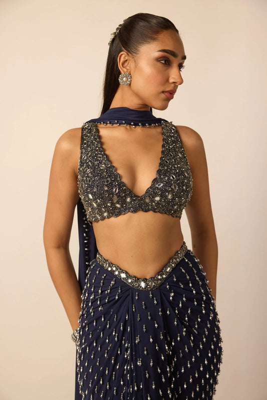 Rent Vani Vats Deep Blue Single Drop Draped Skirt