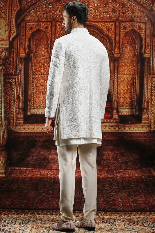 Rent Ivory French knot and bead sherwani set