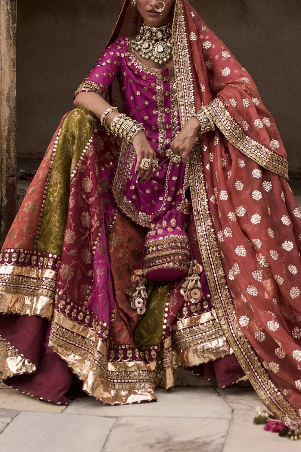 Rent Iqbal Hussain Multicolour floral woven jamawar lehenga set