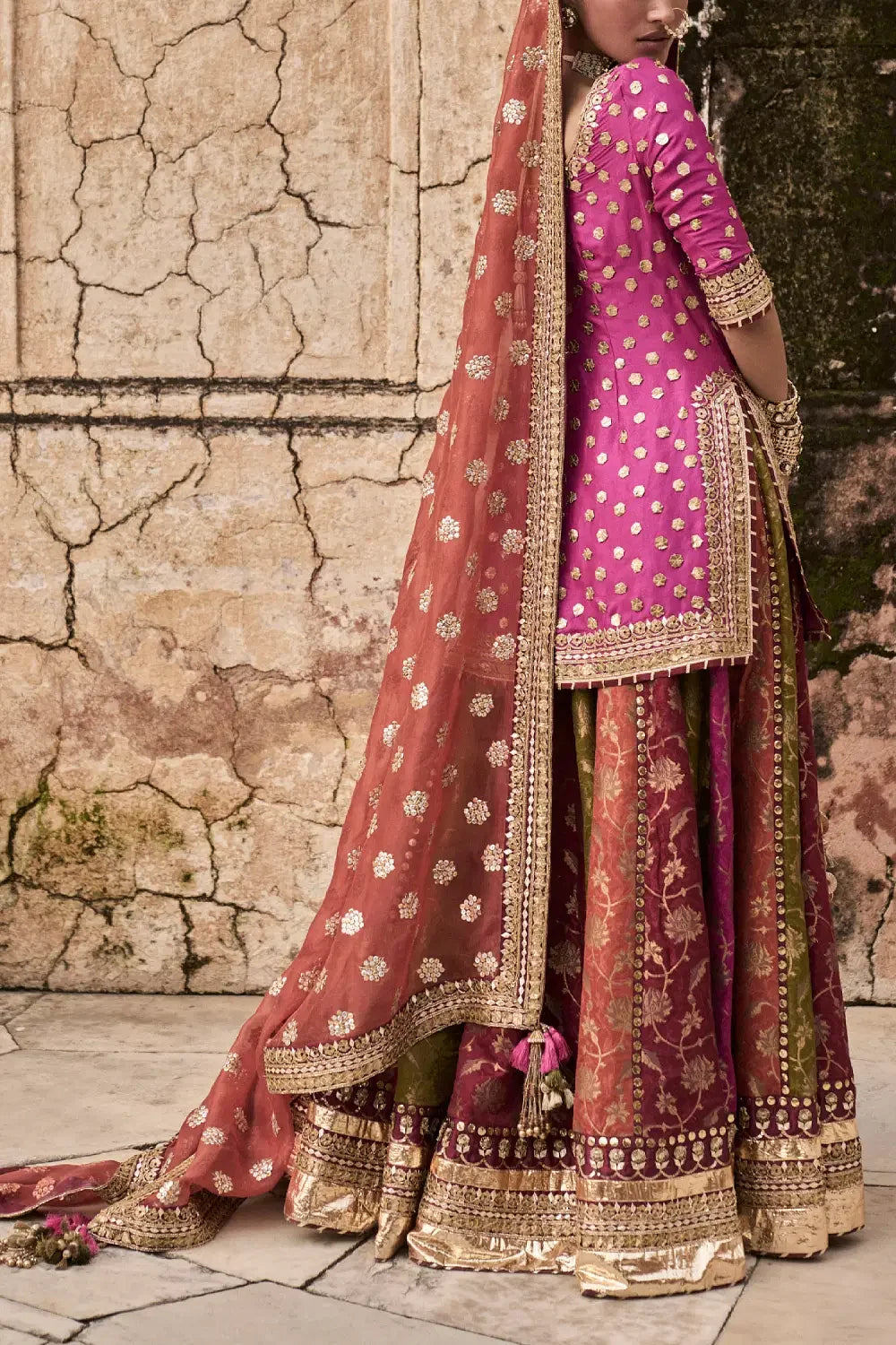 Rent Iqbal Hussain Multicolour floral woven jamawar lehenga set