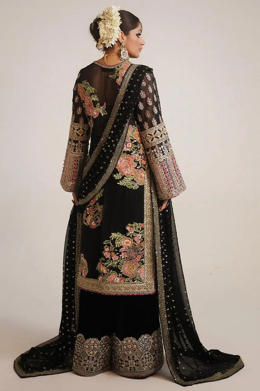 Rent Hussain Rehar Black floral embroidered kurta set