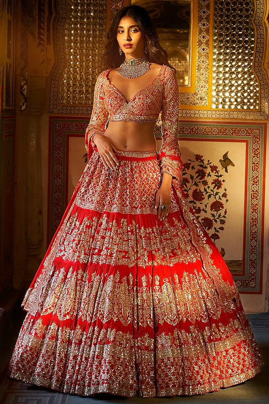 Rent Seema Gujral Georgette Tiered Lehenga