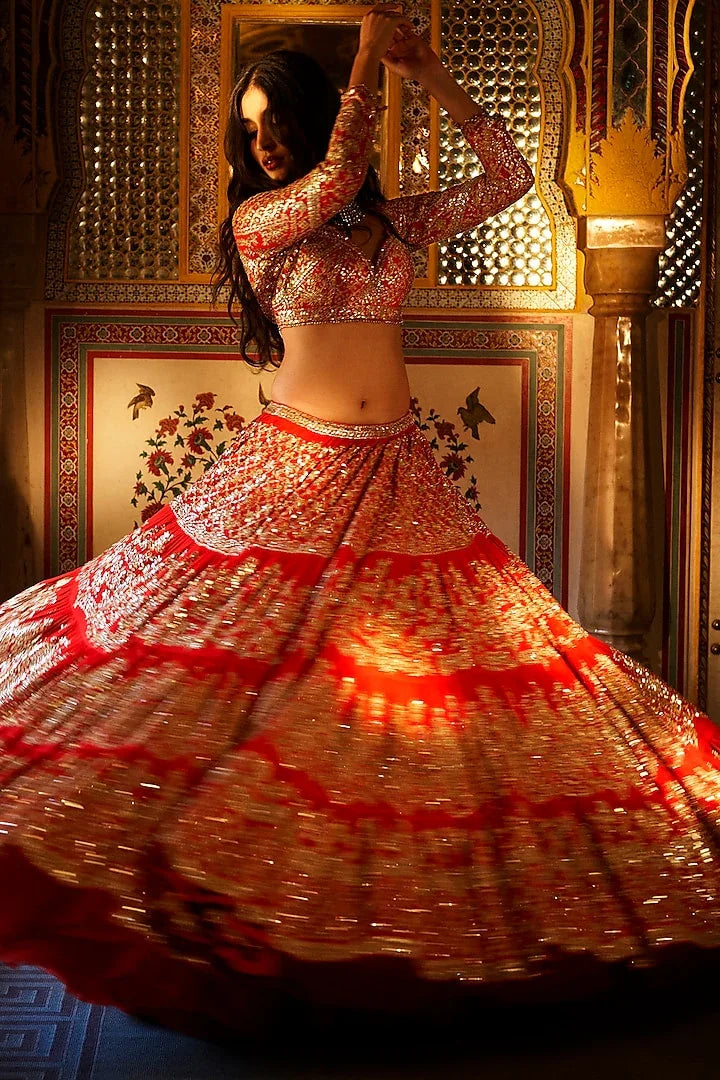 Rent Seema Gujral Georgette Tiered Lehenga