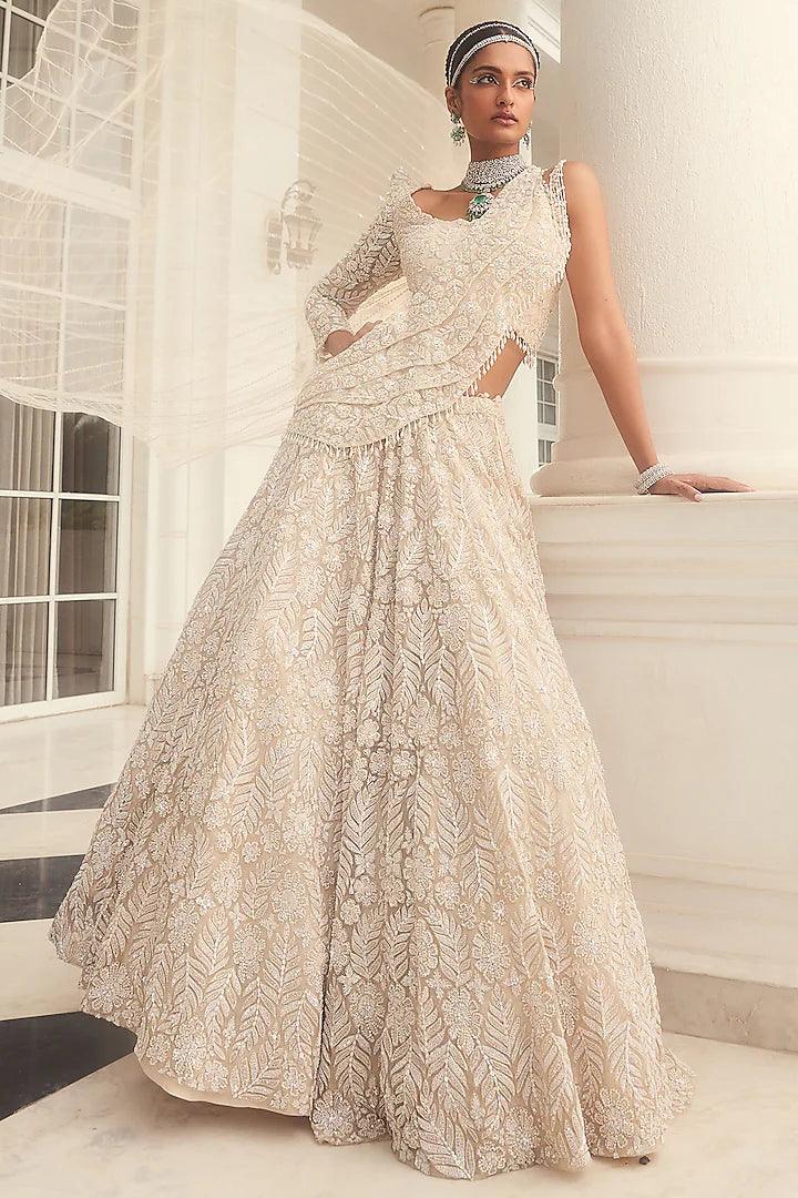 Rent Kalighata Ivory Zardosi Embroidered Lehenga Set - Couture Encore