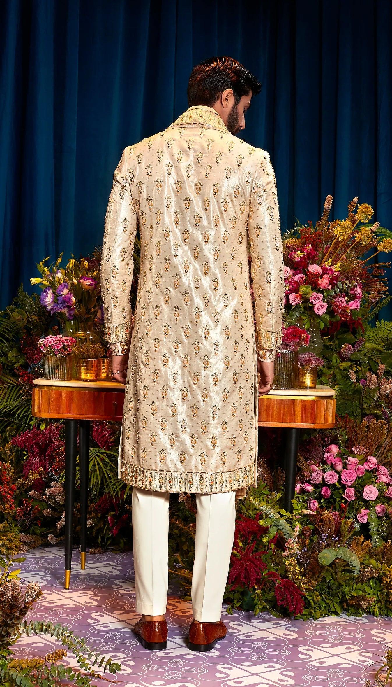 Papa Don't Preach By Shubhika - Adrian Men's Gold Sherwani Set - Couture Encore