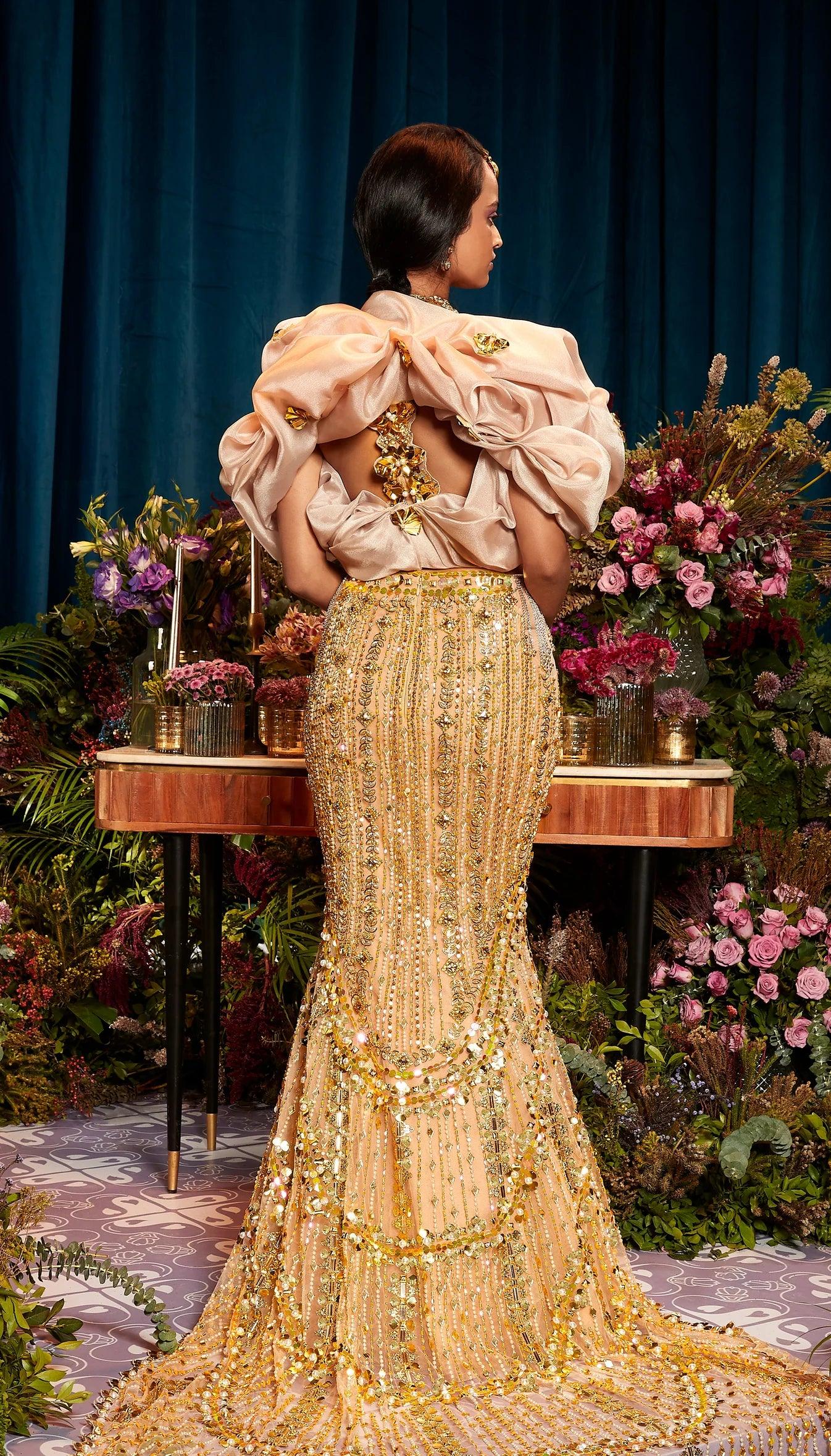 Papa Dont Preach By Shubhika - Freya Gold Glamour Lehenga Set - Couture Encore