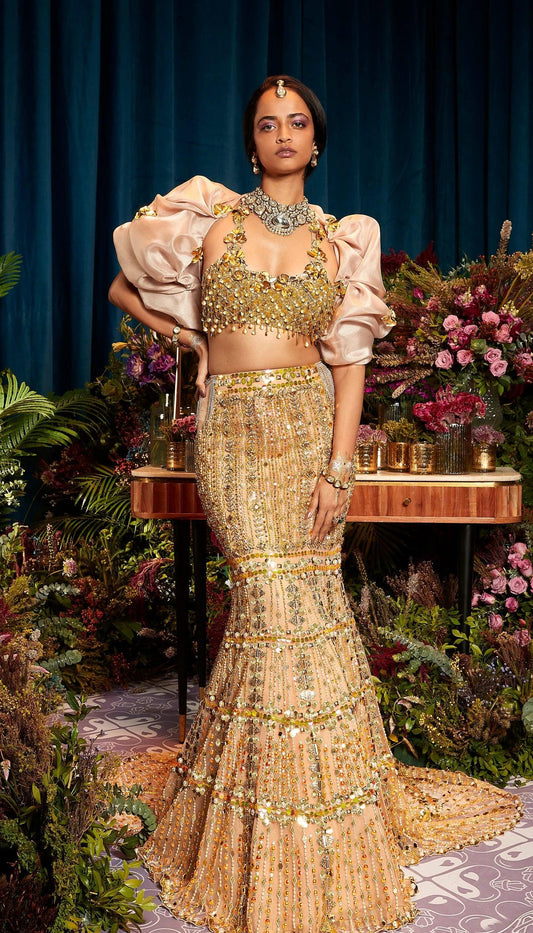 Papa Dont Preach By Shubhika - Freya Gold Glamour Lehenga Set - Couture Encore
