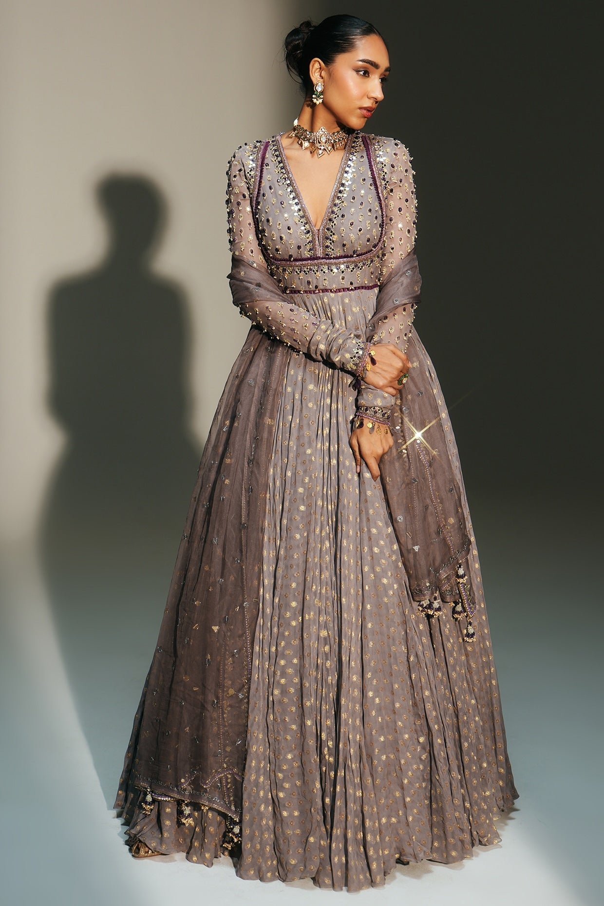 Rent Mahima Mahajan Platinum Banarasi Georgette Anarkali Set