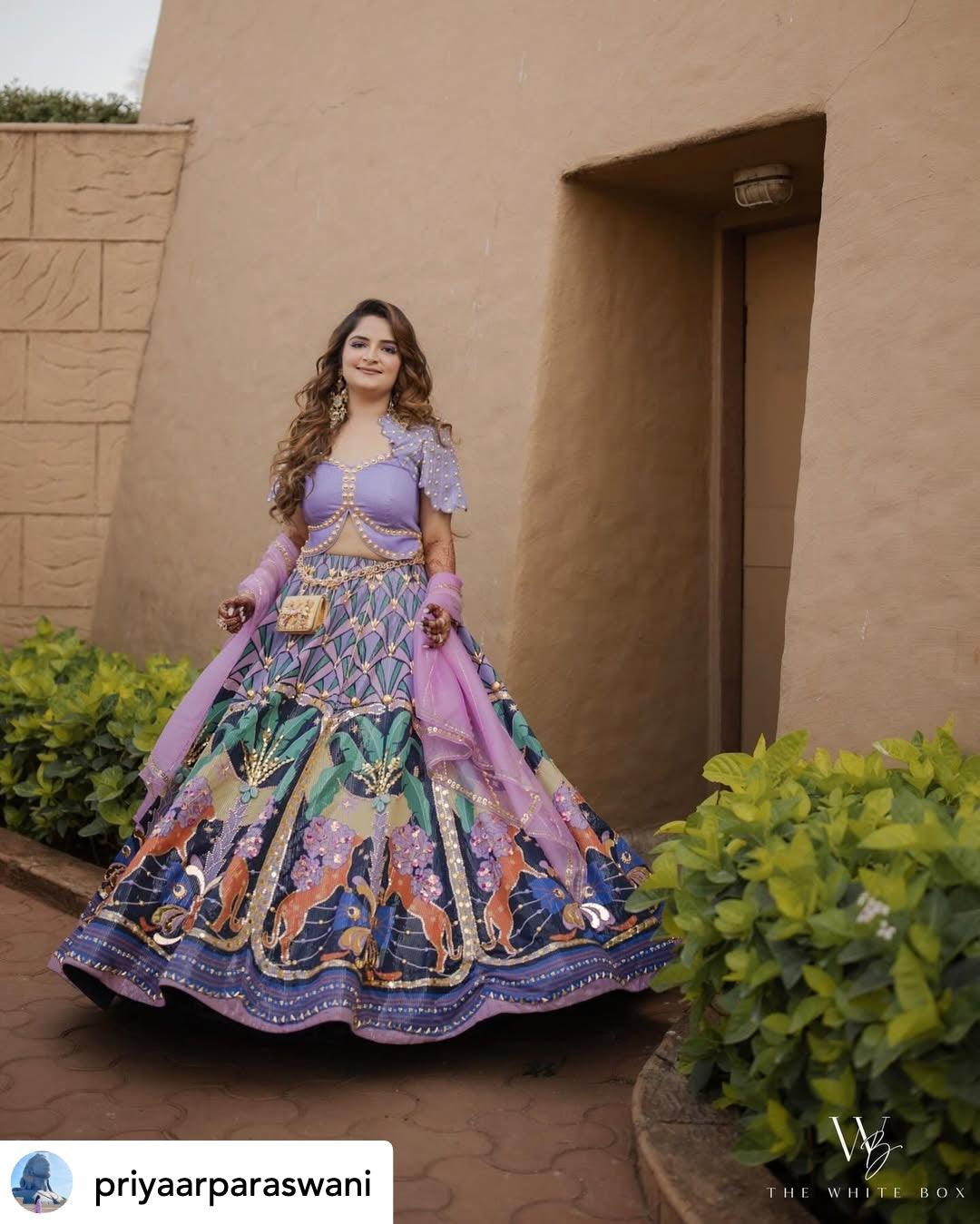 Rent Papa Don't Preach By Shubhika - Butterfly Blouse Blue Embellished Lehenga - Couture Encore