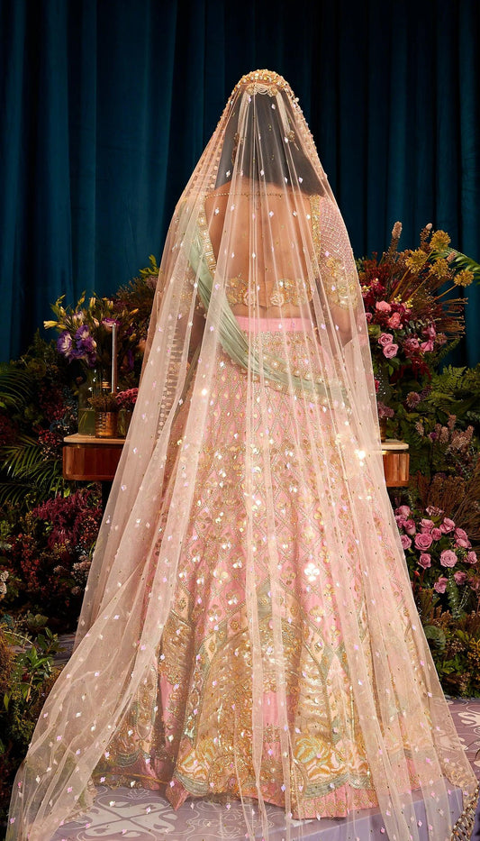 Papa Don't Preach By Shubhika - Alice Baby Pink Royal Carriage Lehenga Set - Couture Encore