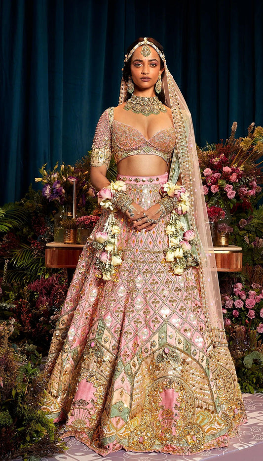 Papa Don't Preach By Shubhika - Alice Baby Pink Royal Carriage Lehenga Set - Couture Encore
