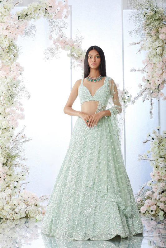 Rent - Mint Sequins Embroidered Lehenga Set - Couture Encore