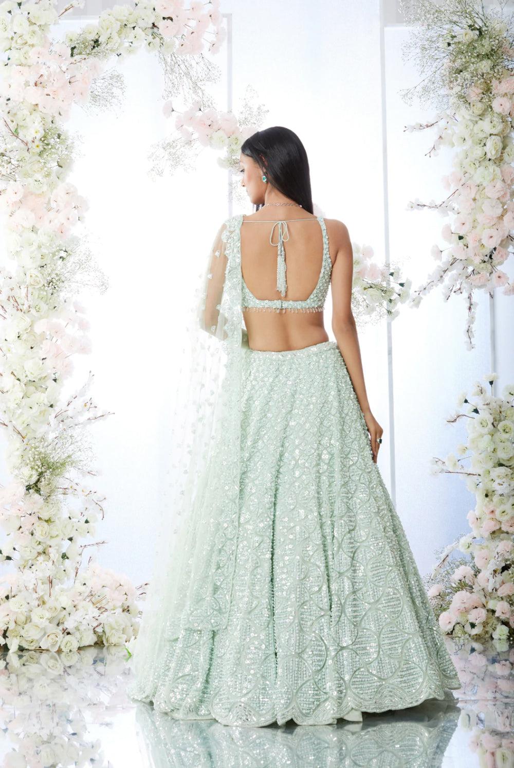 Rent - Mint Sequins Embroidered Lehenga Set - Couture Encore