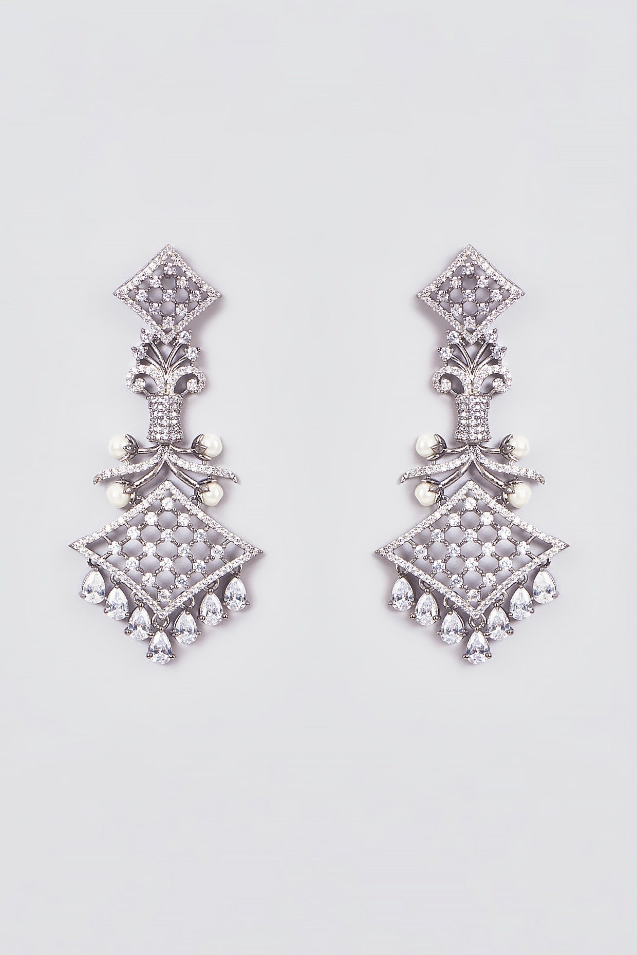Rent White Finish Zircon Dangler Earrings