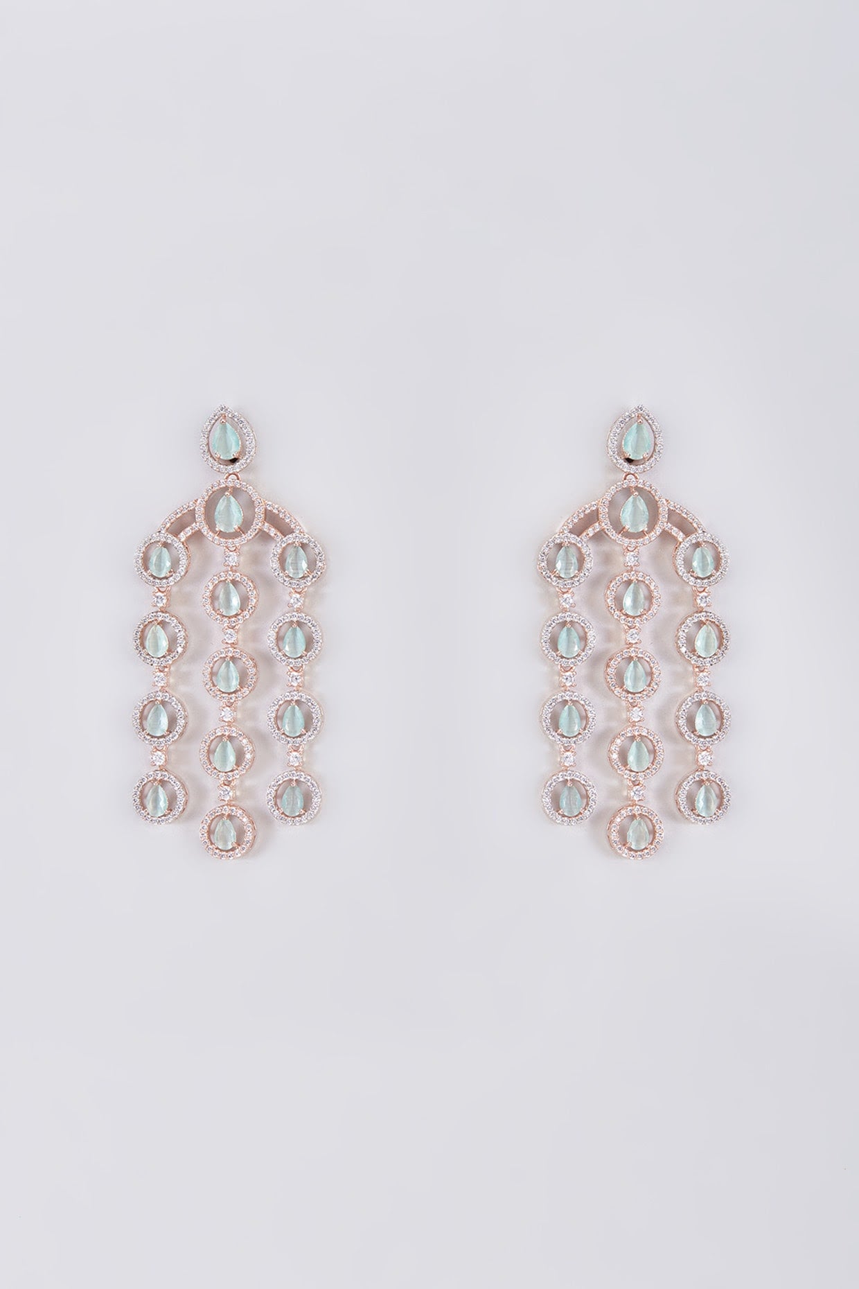 Rent Rose Gold Finish Zircon & Aqua Stone Dangler Earrings
