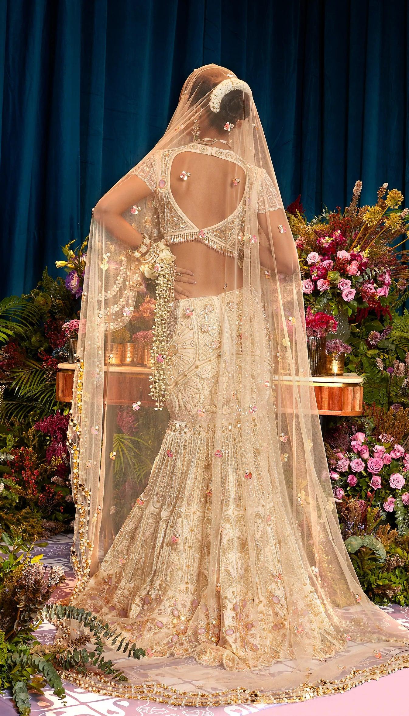 Papa Don't Preach By Shubhika - Aria Ivory Pearl Lehenga Set - Couture Encore