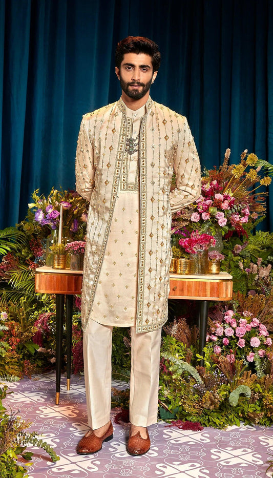 Papa Dont Preach By Shubhika - Gabriel Men's Ivory Sherwani Set - Couture Encore