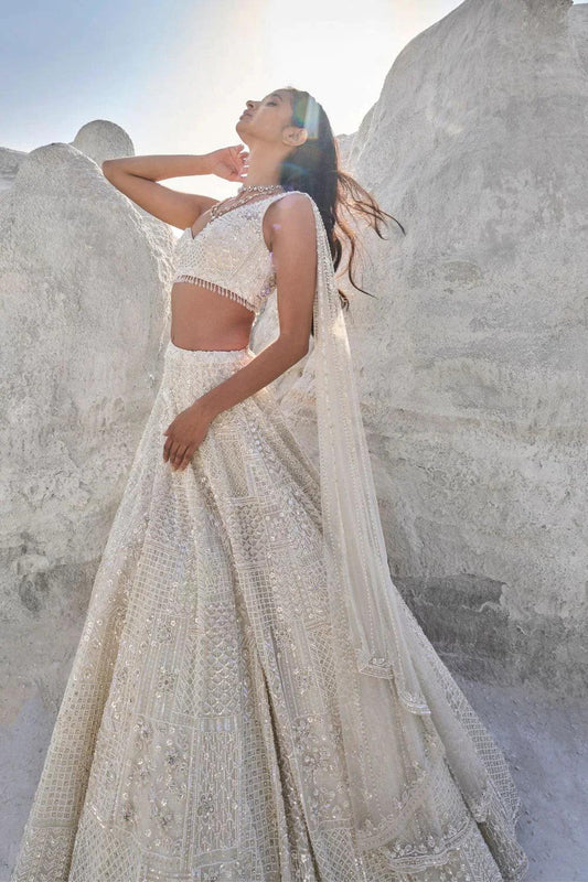 Seema Gujral Ivory Pearl Lehenga Set - Couture Encore
