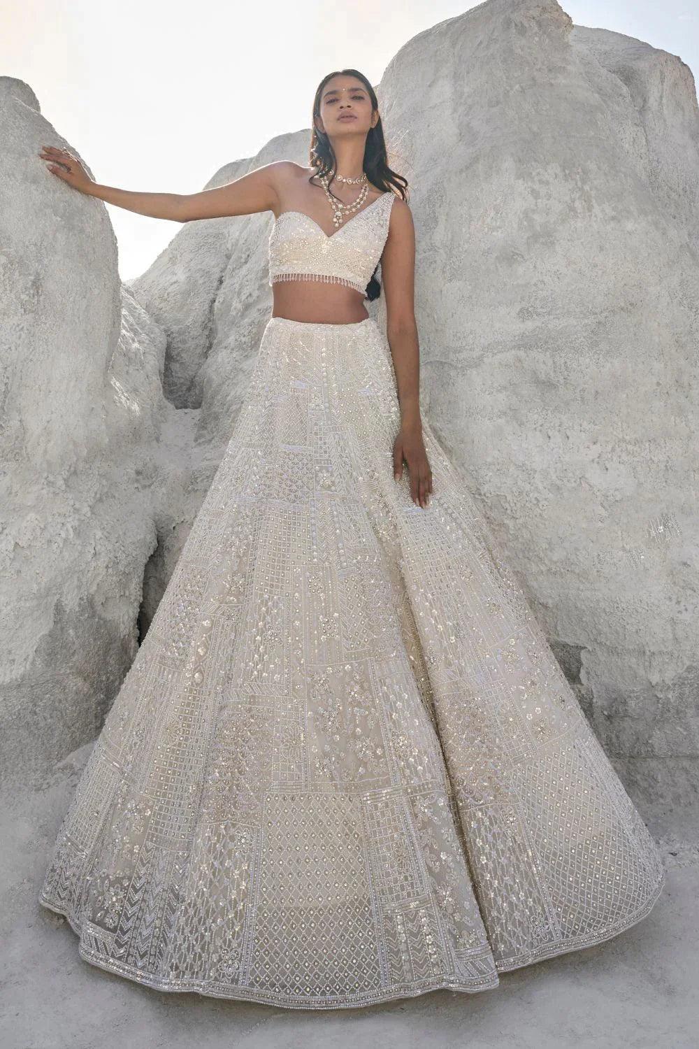 Seema Gujral Ivory Pearl Lehenga Set - Couture Encore