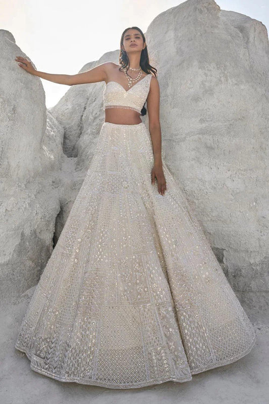 Seema Gujral Ivory Pearl Lehenga Set - Couture Encore
