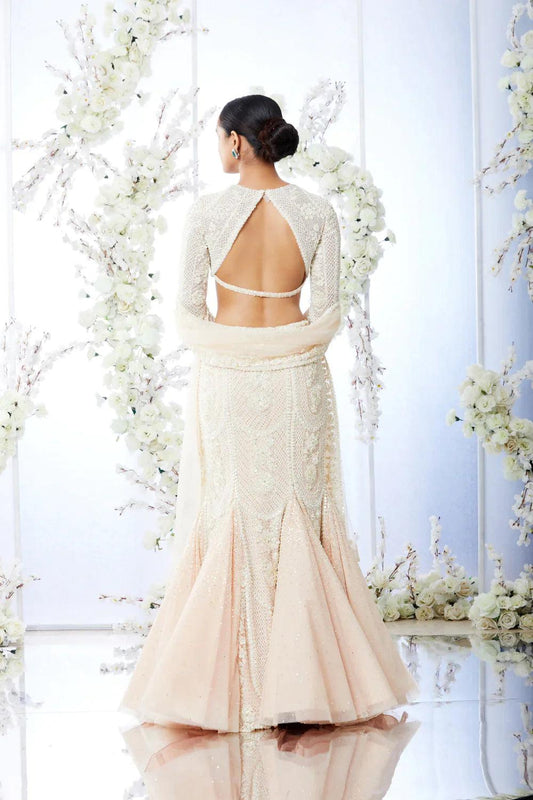 Seema Gujral Powder Peach Fish Cut Lehenga Set - Couture Encore