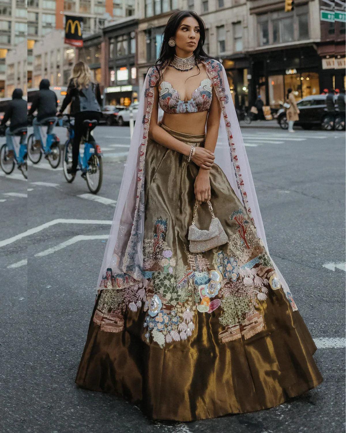 Aisha Rao - Gold & Copper Embellished Lehenga Set - Couture Encore