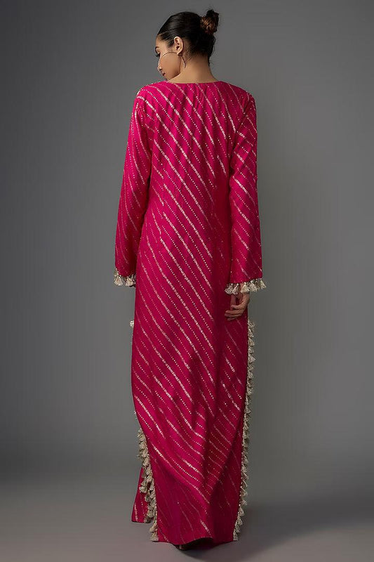 Payal Singhal - Hot Pink Dola Silk Embroidered Kaftan - Couture Encore
