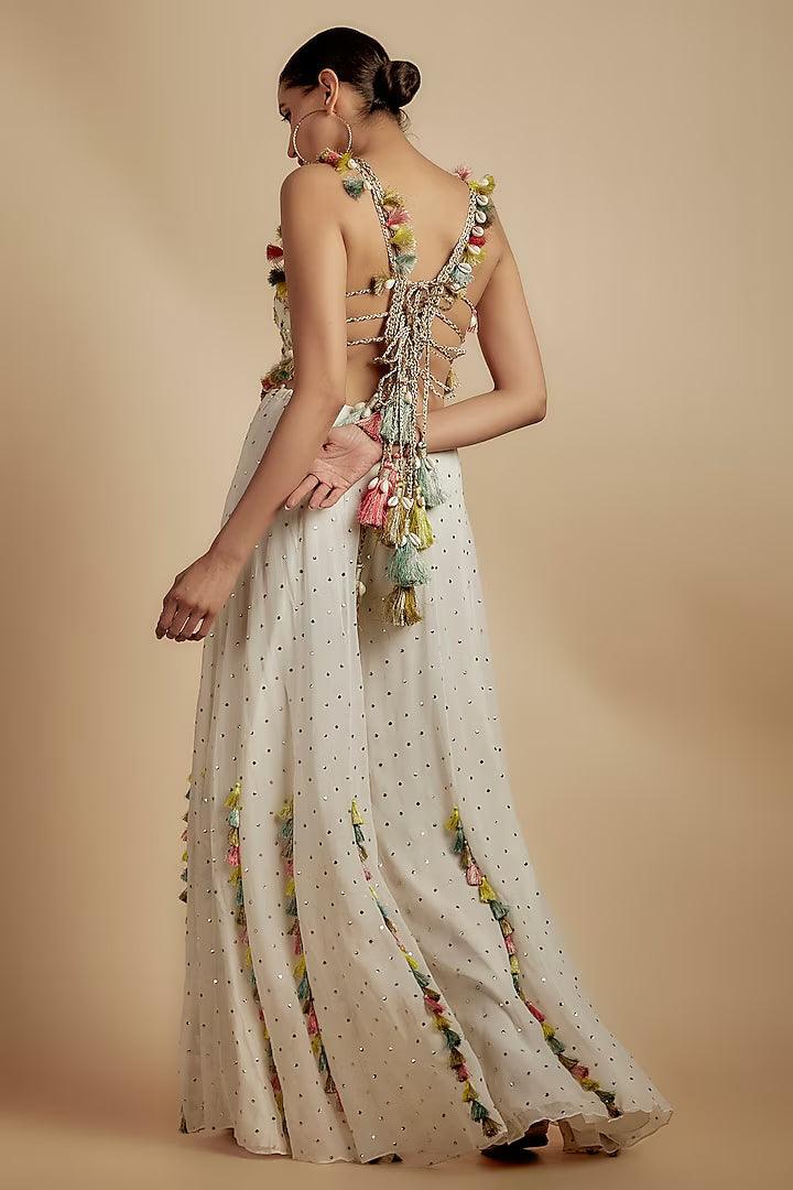 Payal Singhal - Ivory Georgette Stone Embroidered Sharara Set - Couture Encore