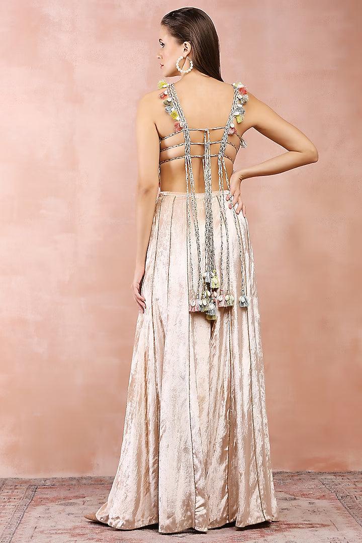 Payal Singhal - Ivory Velvet Sharara Set - Couture Encore