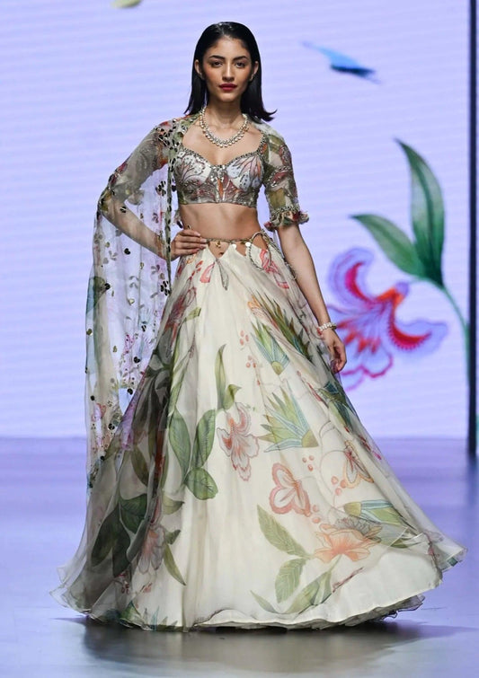 Rent Mahima Mahajan Ivory Organza Lehenga Set - Couture Encore