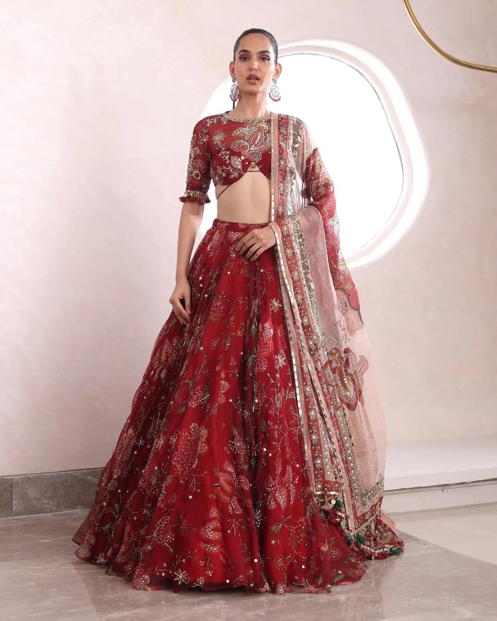 Rent - Mahima Mahajan Red Organza Lehenga Set - Couture Encore