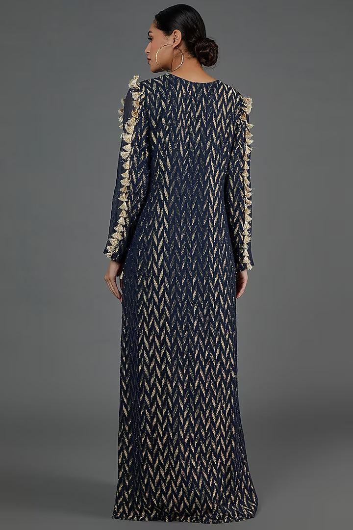 Payal Singhal - Navy Blue Banarasi Georgette Kaftan - Couture Encore