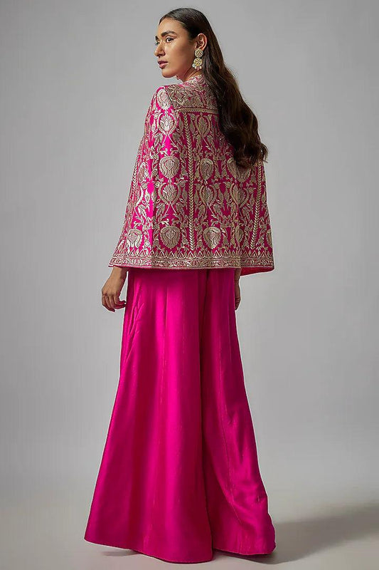 Gopi Vaid - Pink Tussar Paneled Pant Set - Couture Encore