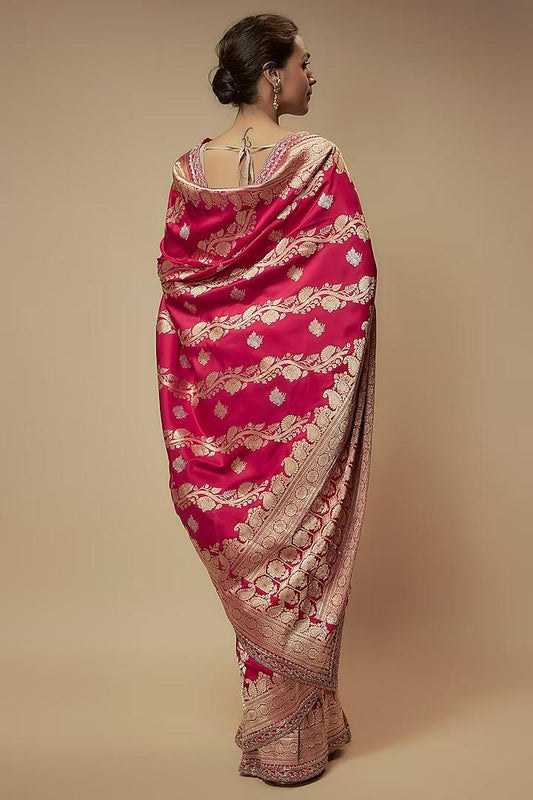Anushree Reddy - Red Banarasi Silk Zardosi Embroidered Saree Set - Couture Encore