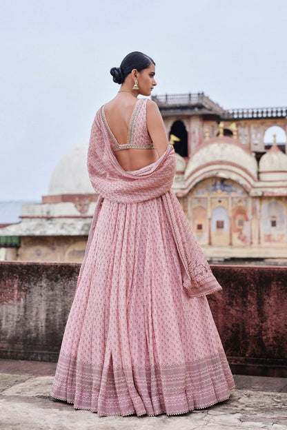 Rent Anita Dongre Blush Printed Mul Lehenga Set