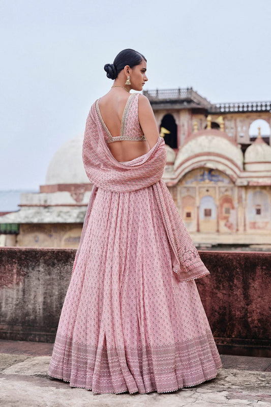 Rent Anita Dongre Blush Printed Mul Lehenga Set