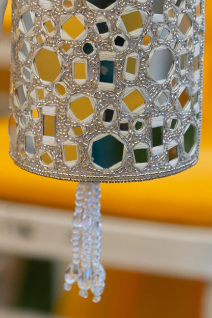 Rent Silver Mirror Work Cylindrical Bag