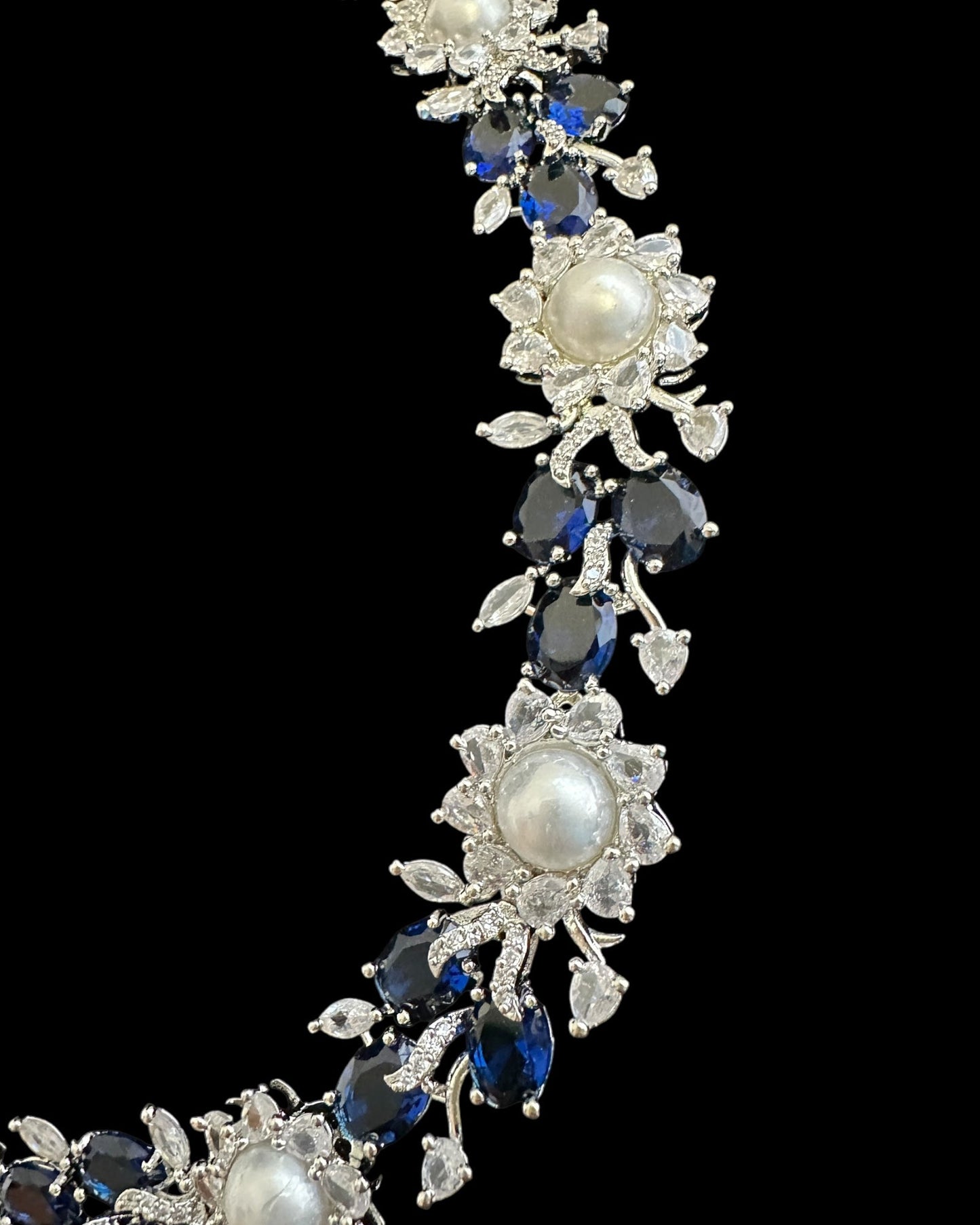 DNS137B silver plated necklace set - BLUE / SAPPHIRE  ( READY TO SHIP )