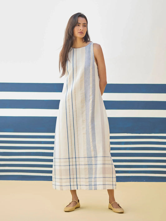 Buy Summer Vacation Stripes A-Line Long Dress