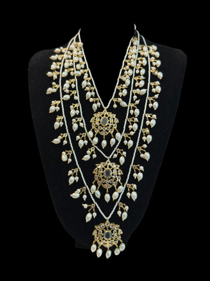 SAT104 Farmana three layer Hyderabadi necklace in pearls  ( READY TO SHIP )