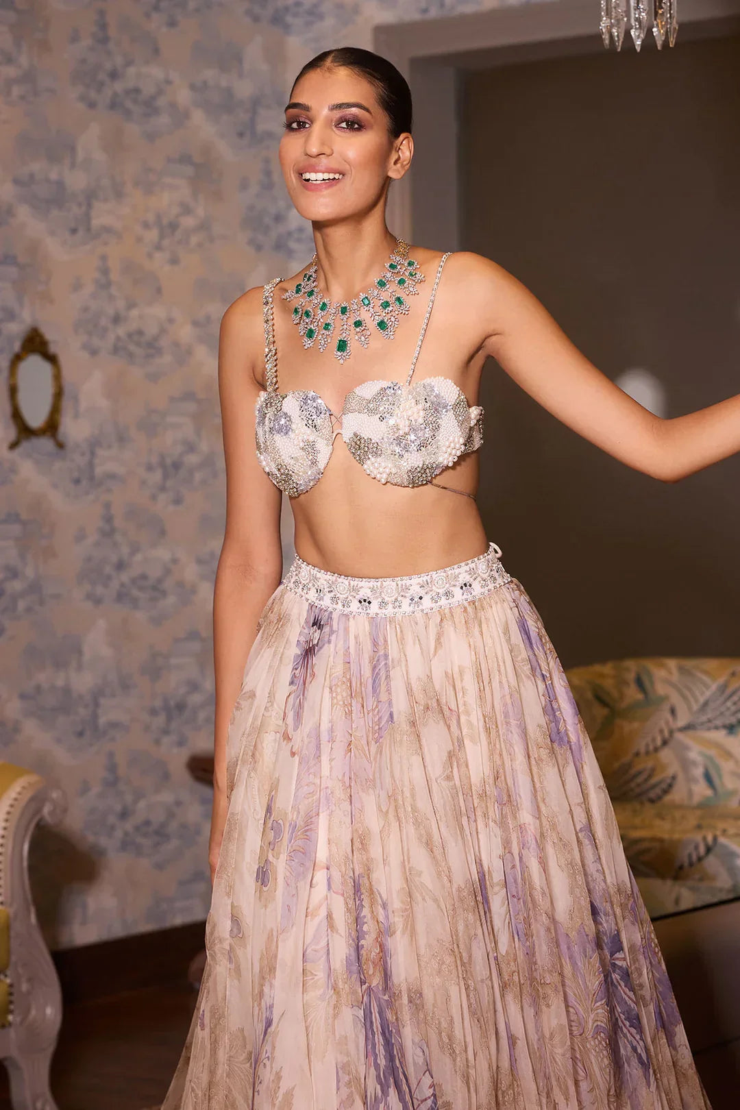 Rent Mahima Mahajan Ocean Blue Organza Lehenga Set