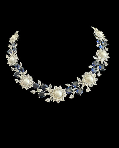 DNS137B silver plated necklace set - BLUE / SAPPHIRE  ( READY TO SHIP )