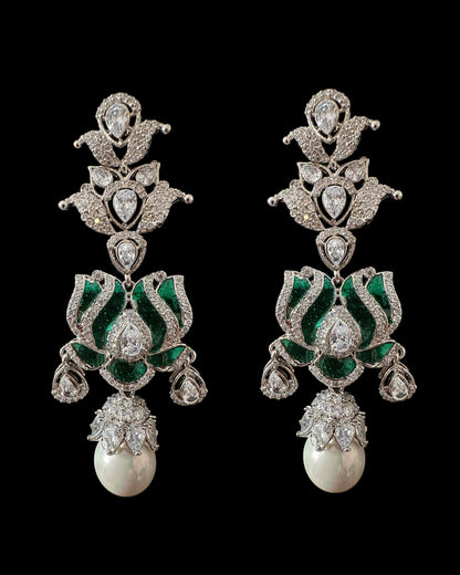 DER811 Lotus Cz earrings -Green  ( READY TO SHIP )