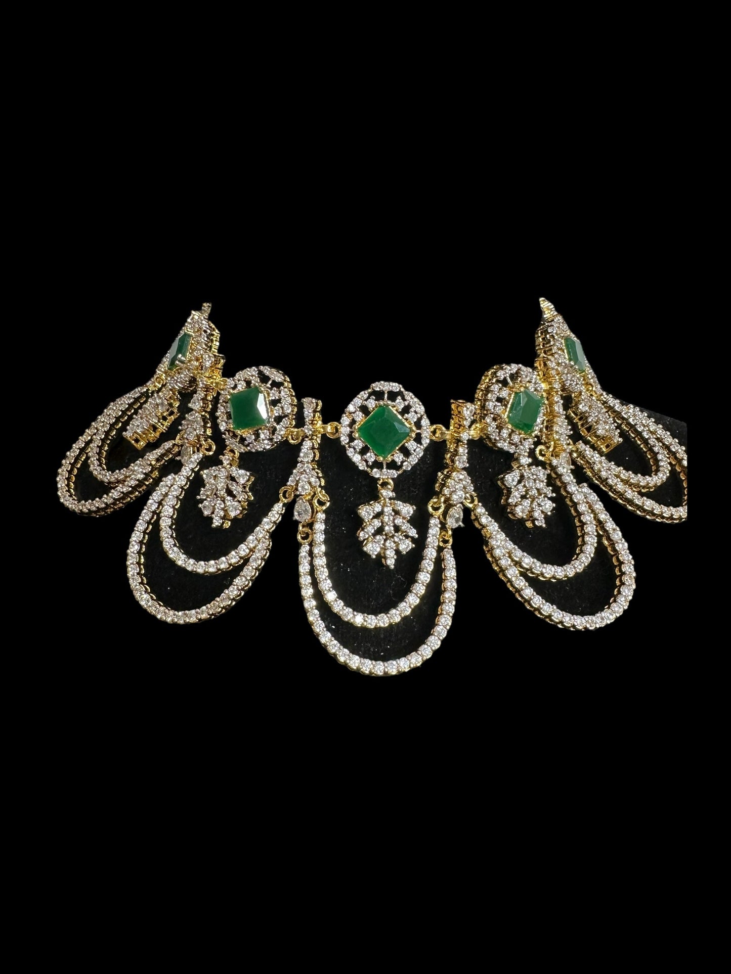 DNS184 high quality necklace set with zircon and emerlad cz stone ( READY TO SHIP )