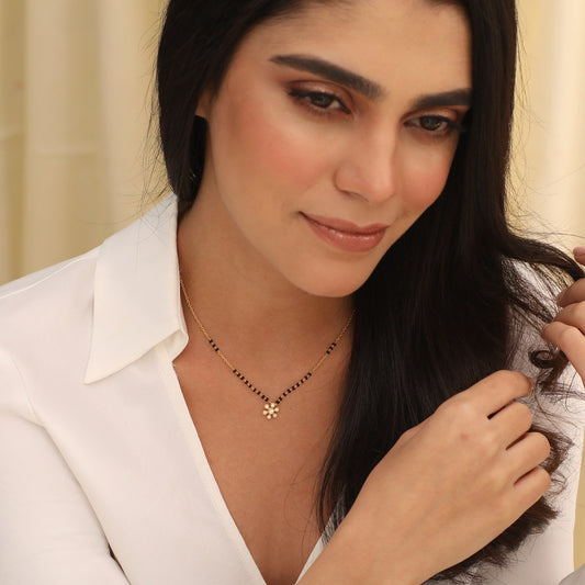 Minimal Floral CZ 925 Silver Mangalsutra