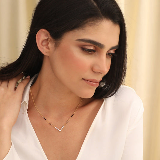 V Shape Elegant Charm CZ 925 Silver Mangalsutra