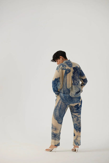 Buy Crepe Ivory and Blue Printed Co-ord Set
