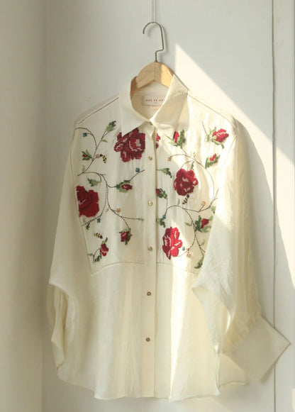 Buy Handcrafted Rose Embroidered Silk Shirt